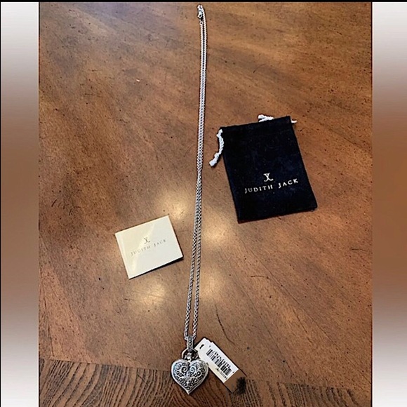 JUDITH JACK Sterling Silver Inlaid Marcasite Heart Locket with Clock Pendant NWT - Picture 10 of 12